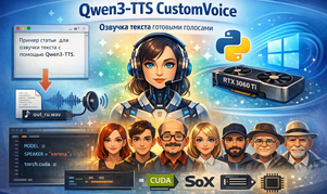 Qwen3-TTS CustomVoice: озвучка текста готовыми голосами на Windows 11
