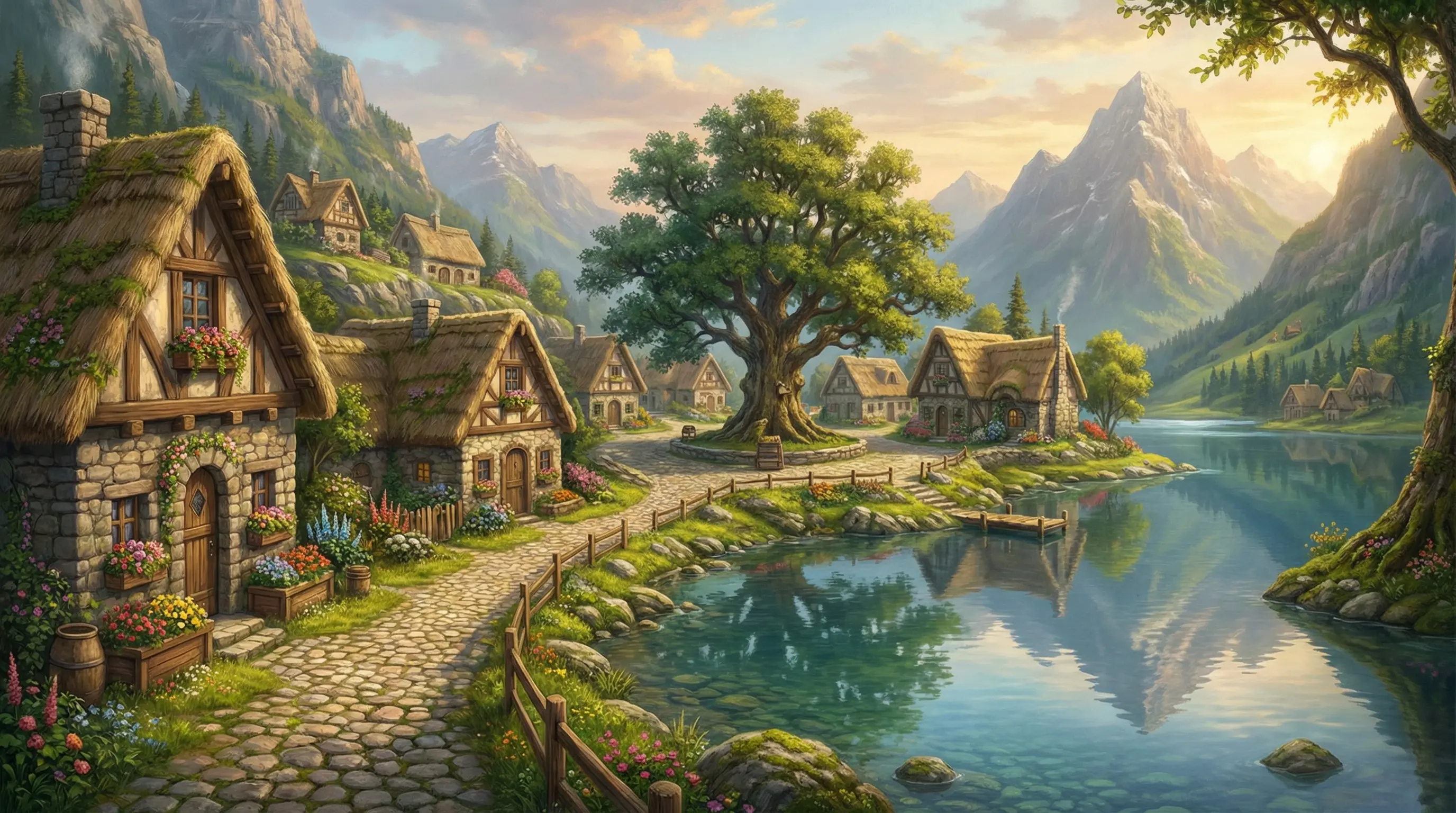 Промпт Nano Banana для генерации фэнтезийной деревни